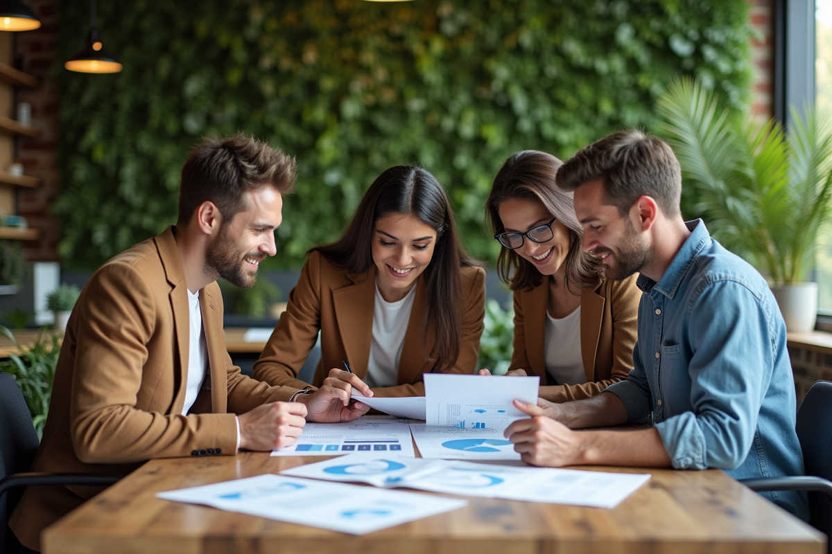Groupe de professionnels discutant autour d