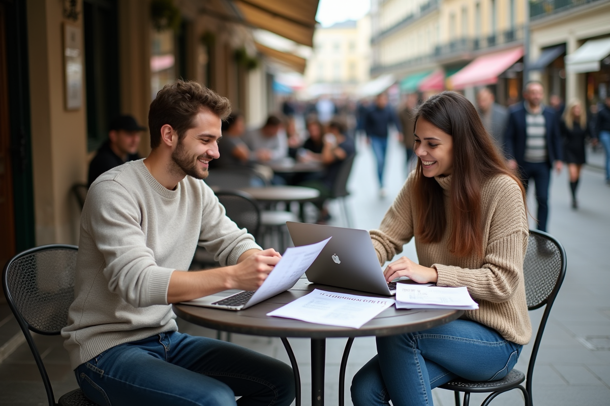 Deux étudiants discutant de la liaison Zep dans un café parisien