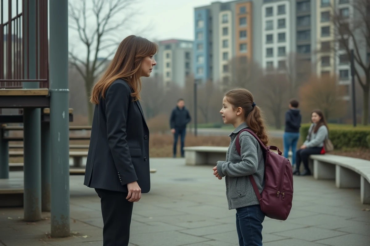 Femme en costume grondant une jeune fille au parc
