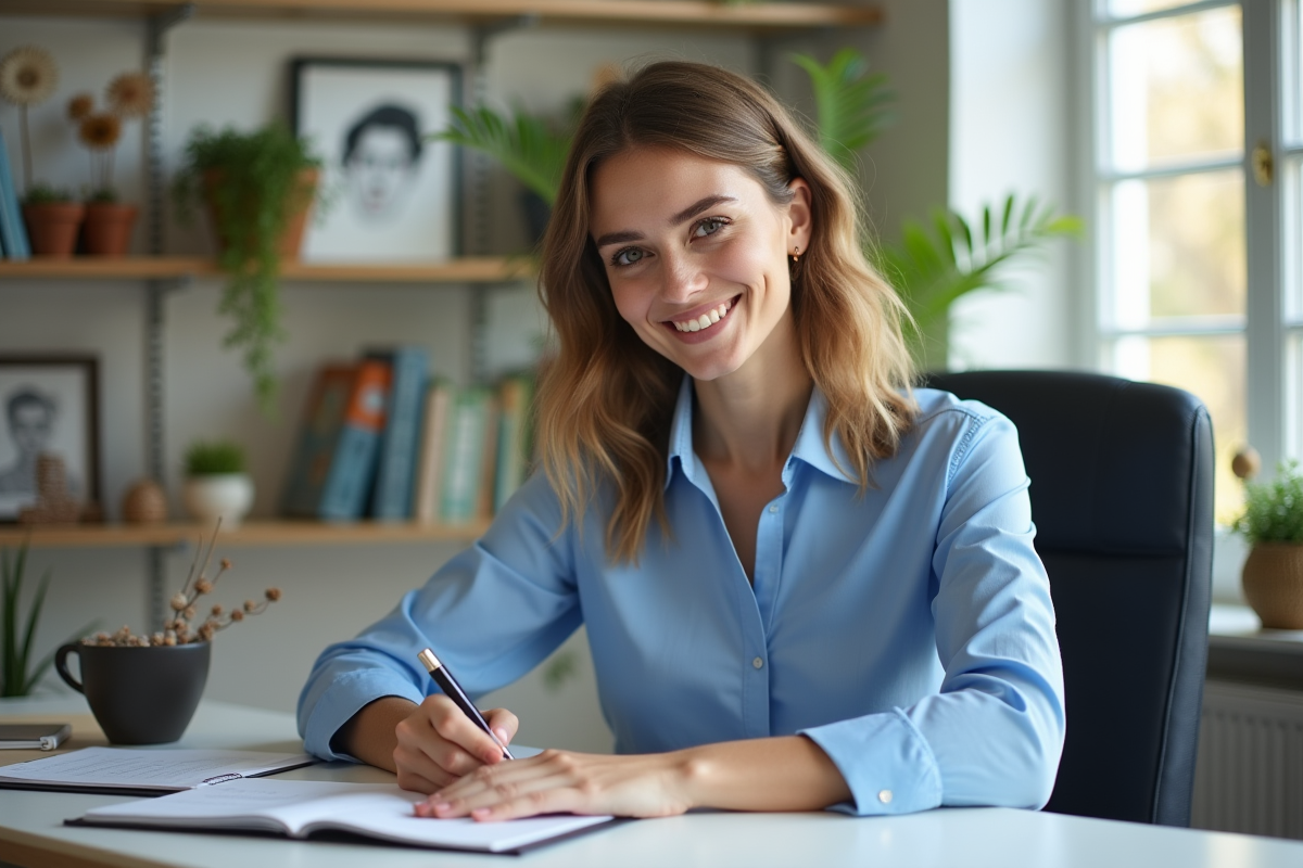 Jeune femme organisée vérifiant son planner au bureau à domicile