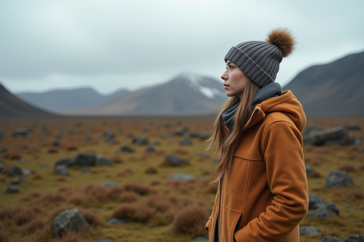 Jeune femme en paysage islandais serein