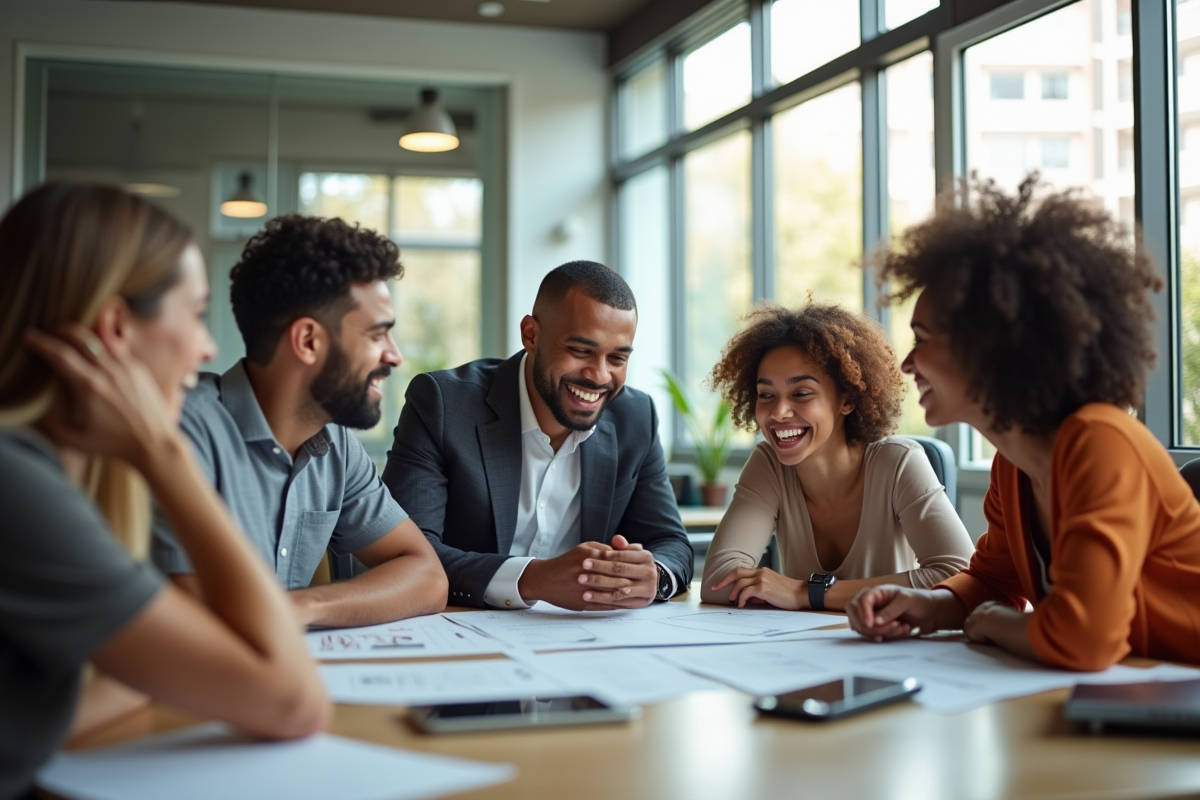 Groupe divers de professionnels collaborant dans un bureau moderne