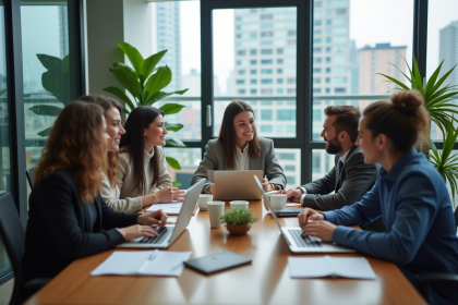Groupe de professionnels collaborant dans un bureau moderne