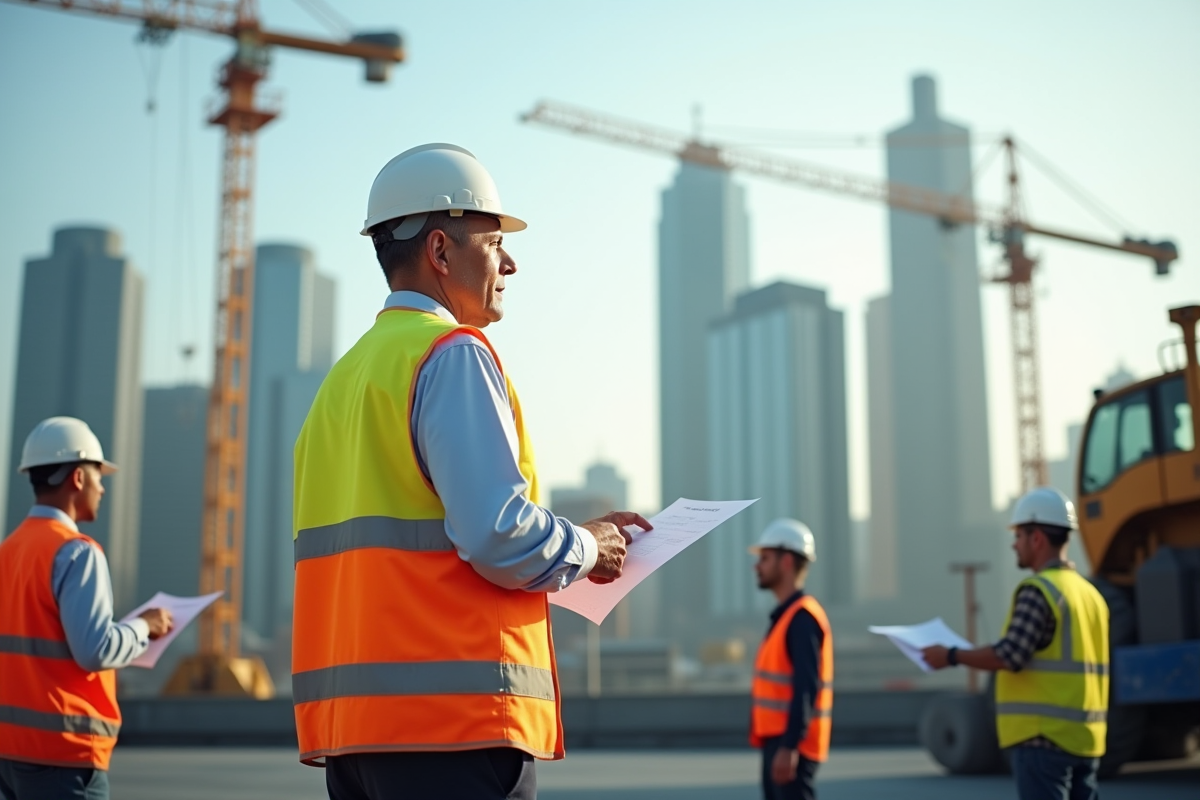 Homme entrepreneur inspectant un chantier de construction