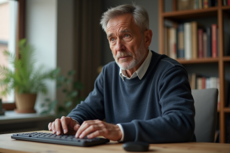 Homme d'âge moyen au bureau en pleine réflexion