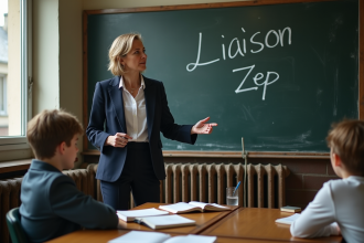Professeure en classe expliquant la liaison Zep aux élèves